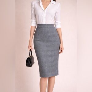 ZARA Gray Plaid Pencil Midi Skirt Size S Stretch EUC